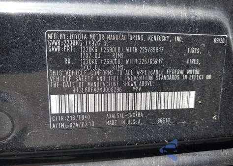 2021 Toyota Rav4 Hybrid Le z USA, uszkodzony, nr VIN 4T3L6RFV2MU008296